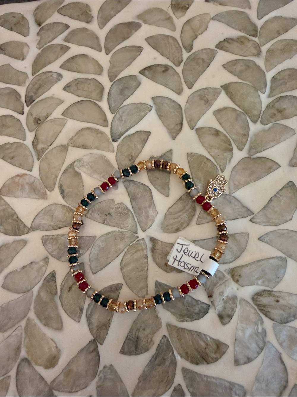 Gold-Tone Bracelet with Red and Green Beads